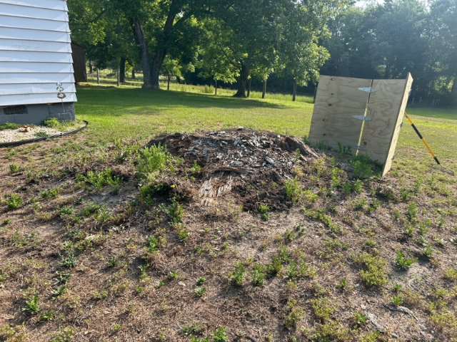 Yard with stump before grinding